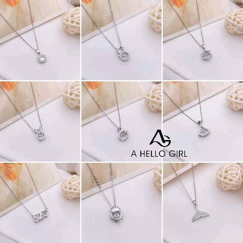 Ahellogirl S925 Kalung Perak Gaya Korea Smart Rabbit Heart Zircon Pendant Necklace Hadiah Hari Valentine Perempuan