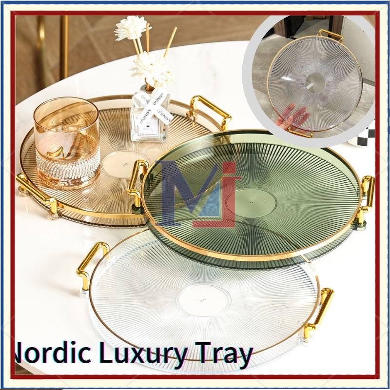 【COD】Nordic Luxury Tray/Dekorasi Nampan Tray Mewah/Luxury Tray/Nampan Dengan Pegangan Handle Gold/Snack Fruit Tray