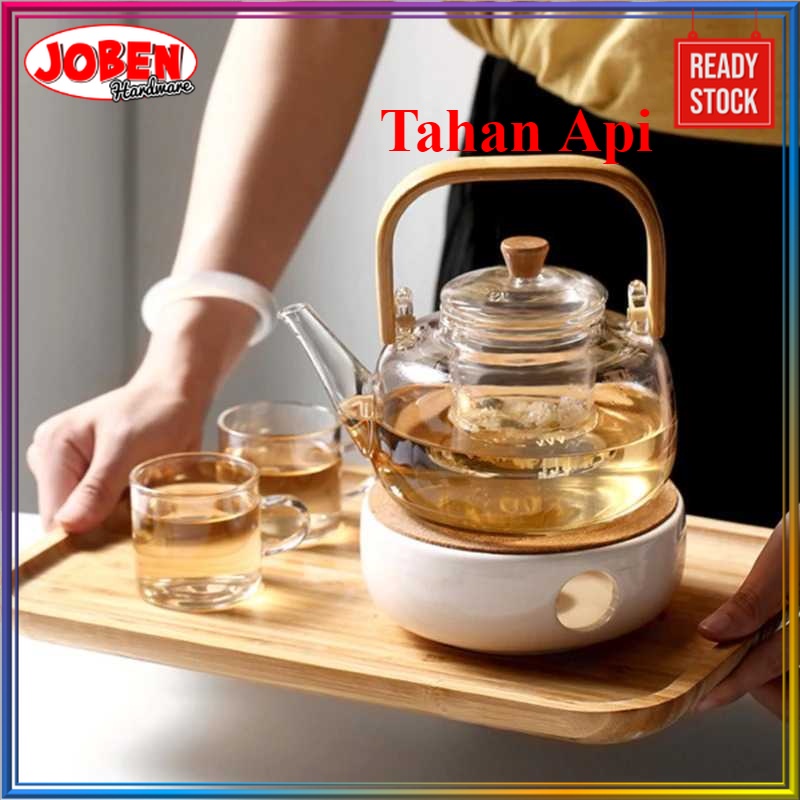 COD Teko Pitcher Teh Air Panas Kaca Gagang Kayu Aesthetic Glass Teapot Japanese Style Perlengkapan M