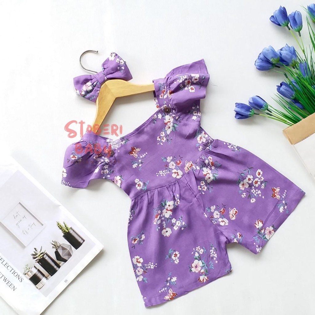 stoberi baby - BBB JUMPSUIT LAURA setelan anak perempuan jumper bayi motif bunga lucu free headband PART3