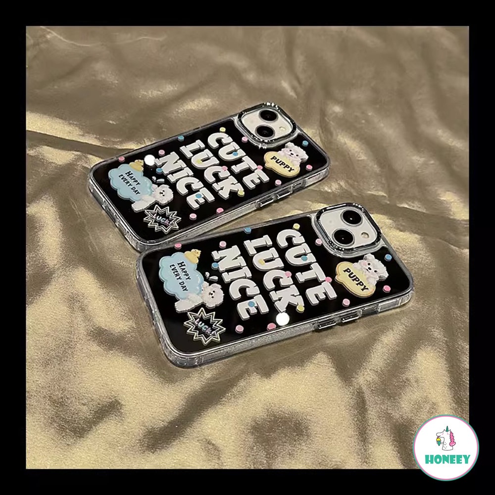 Lucu Huruf Puppy Cermin Ponsel Case Untuk iPhone 14 Pro Max13 11 12 Pro Max Kartun Anjing Berdiri Lembut TPU Penutup Belakang