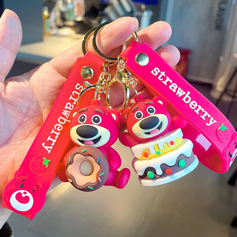 Anime Toy Story Beruang Strawberry Lucu Gantungan Kunci Liontin Aksesoris Mobil Gantungan Kunci Mainan Keychain