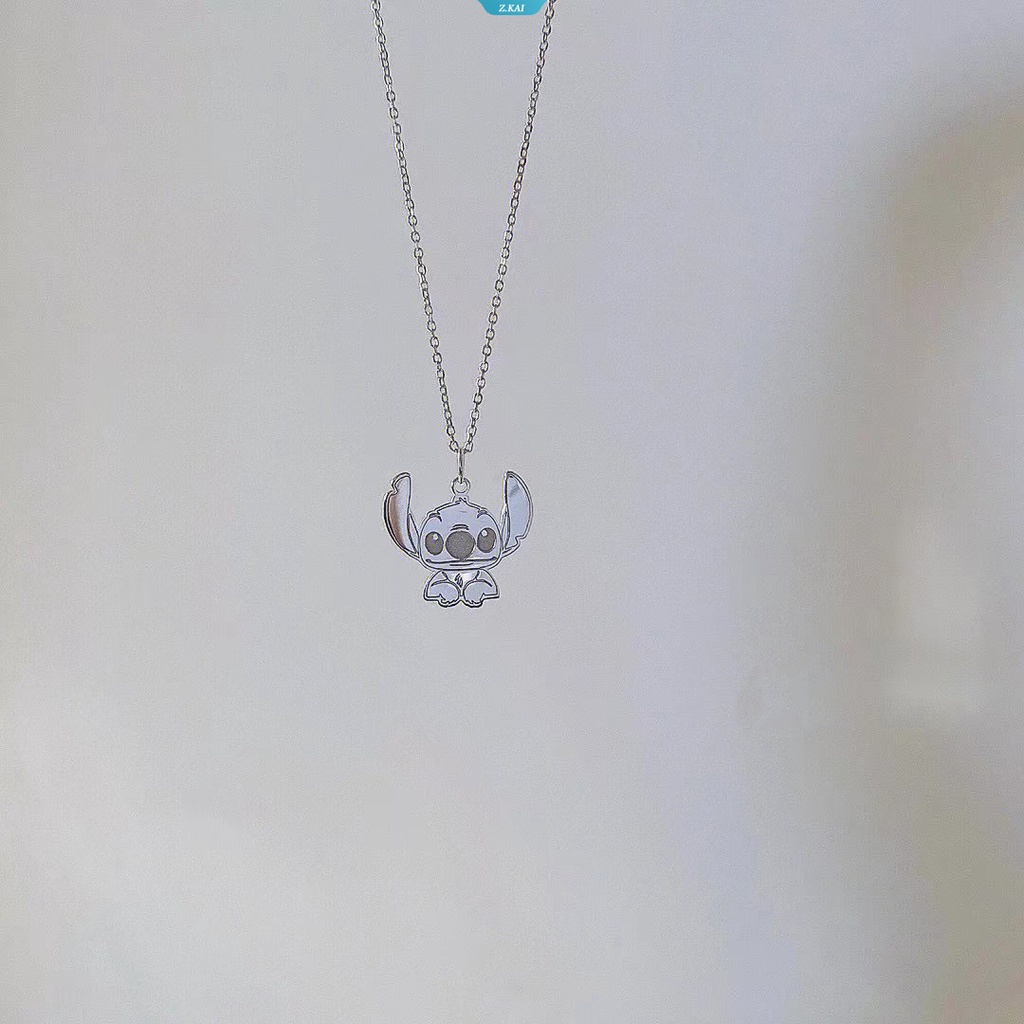 Kawaii Karakter Kartun Stitch Pacar Rantai Tulang Selangka Gadis Lucu Hati Kartun Terukir Liontin Ringan Aksesoris Sehari-Hari Kalung [ZK]