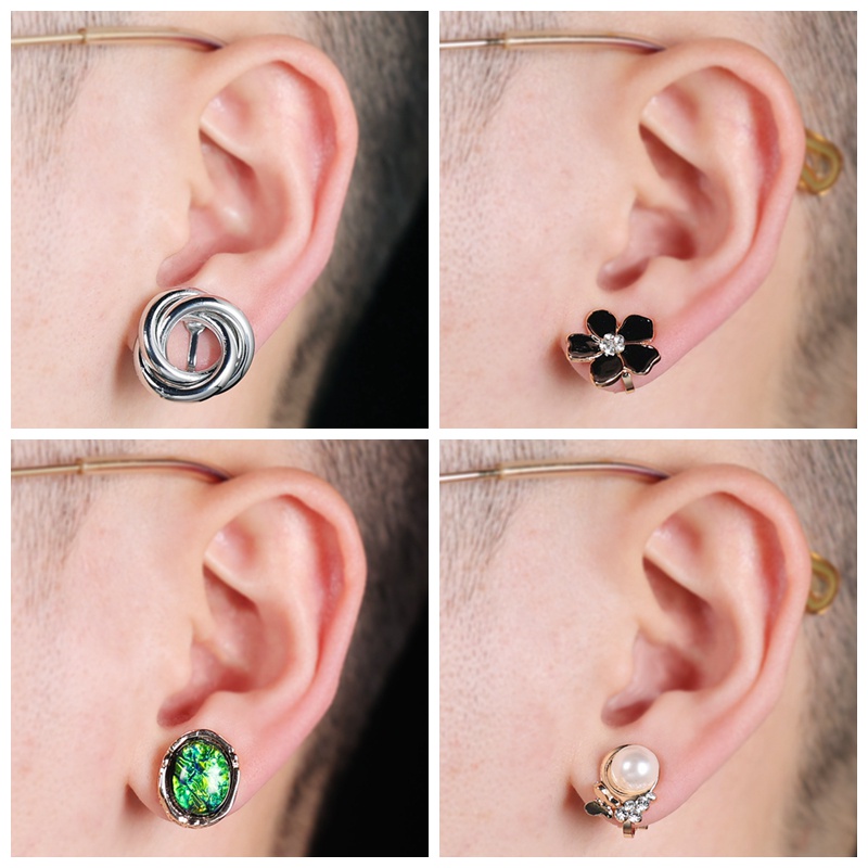 1pasang Anting Klip Kristal Warna Tanpa Tindik Klip Telinga Bunga Mawar Simulasi Mutiara Manset Telinga Tanpa Tindik Anting Lobek