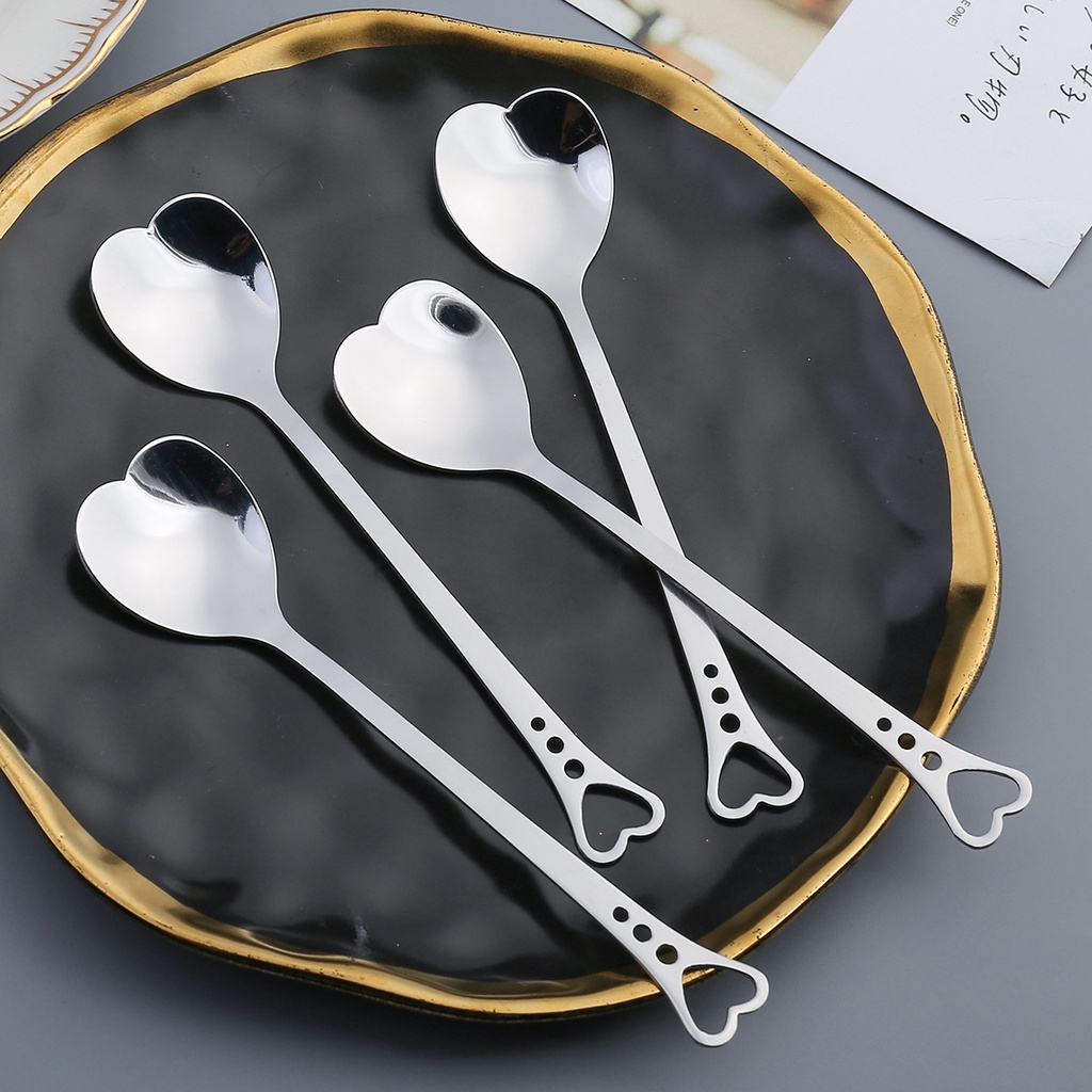 Spoons Stainless Steel Bentuk Hati Sendok Kopi Makanan Penutup Sendok Aduk Gula Kreatif Hari Valentine Peralatan Kopi Sendok Perak Peralatan Makan