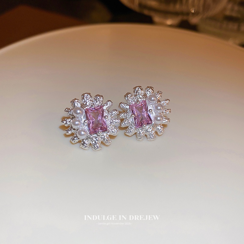 Anting Mutiara Merah Muda Korea Indah Bunga Ear Studs Ins Aksesori Keren