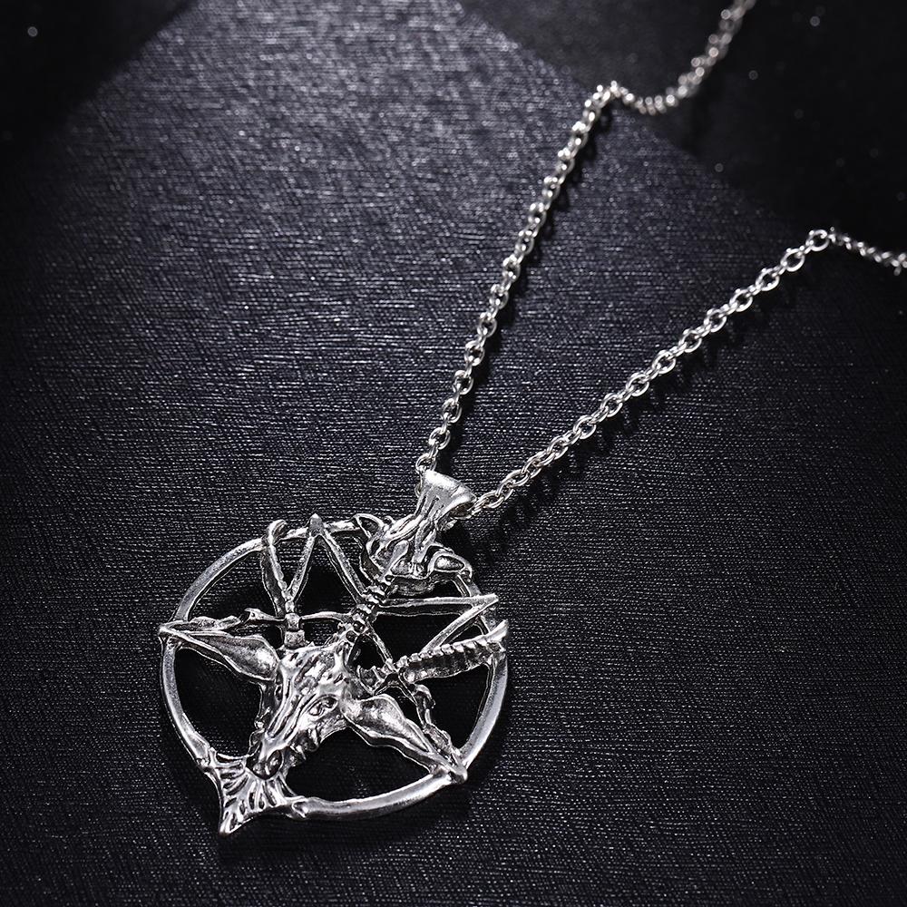 Vintage Pan Dewa Tengkorak Liontin Gothic Kalung Pria Fashion Pentagram Kepala Kambing Unisex Keberuntungan Alloy Necklaces Jewelry