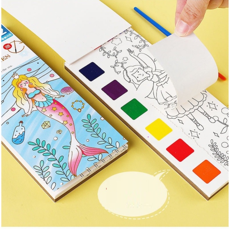 Buku Lukis Portable Gambar Water Coloring Book Cat Air Lukisan Mini Kuas OSM-ST0386 OSM-ST0513 OSM-ST0514