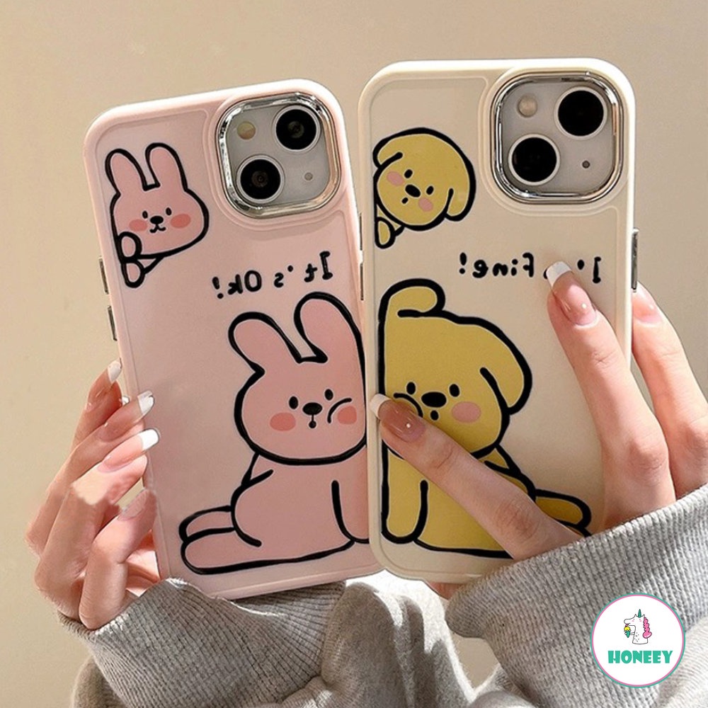 Case Bunny Dog Garis Sederhana Untuk iPhone 14 Pro Max13 12 11 Pro Max Perlindungan Kamera Bumper Shockproof Soft Cover