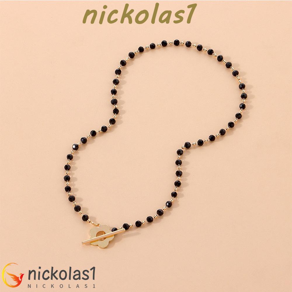 Nickolas1 Kristal Manik Kalung Fashion Temperamen Wanita Bunga Liontin Hitam Kristal OT Gesper Choker