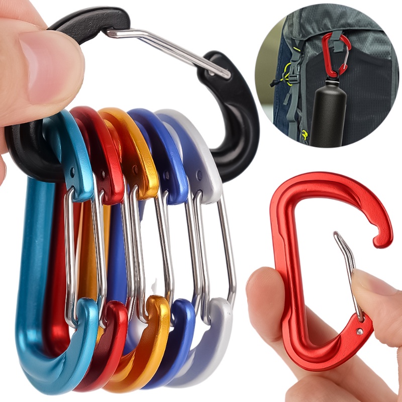 1pc Warna Acak Luar Aluminium Alloy Die-casting Musim Semi Gesper Bentuk D Keselamatan Carabiner Ransel Gantung Snap Hook Gantungan Kunci