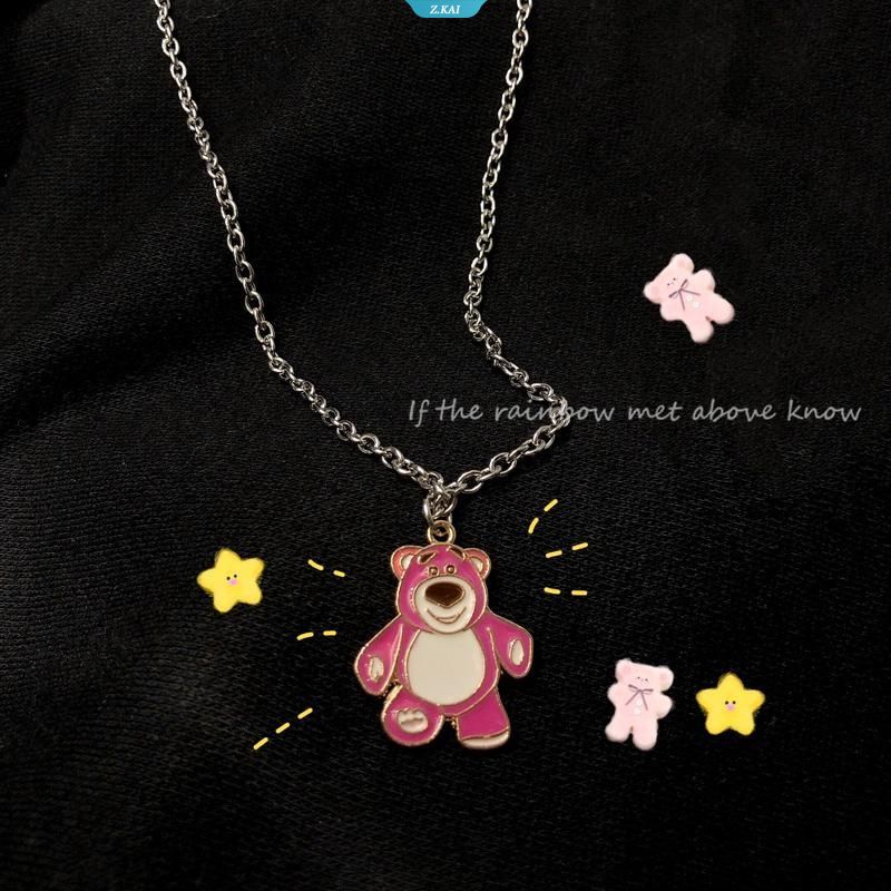 Cute Strawberry Bear Necklace New Tide Simple Sweater Panjang Rantai Liontin Dengan Aksesoris Jumper Chain Necklace [ZK]