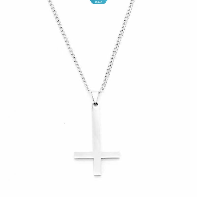 Kalung Salib Pria Wanita Liontin Kepribadian Jalanan Fashion Trend Perhiasan Tidak Luntur Titanium Steel Kalung Halus [ZK]