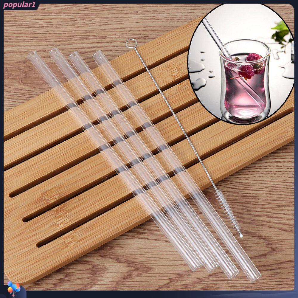 Populer 4pcs /set Sedotan Kaca New Wedding Drinking Clean Brush