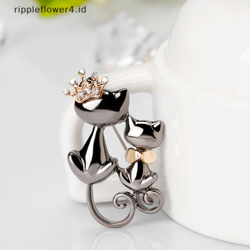 {rippleflower4.id} Pin Bros Hewan Kucing Lucu Untuk Wanita Perhiasan Hadiah Hadiah Lady Pin Payudara Elegan Fashion Jewelry~