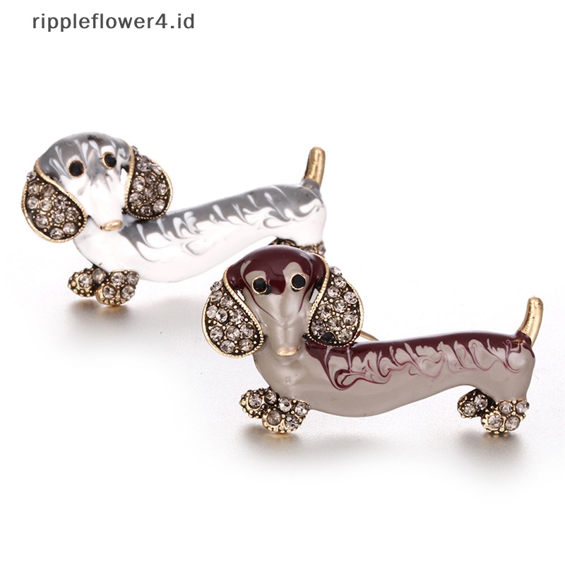 {rippleflower4.id} Enamel Kristal Puppy Brooch Pin Anjing Hewan Bros Baju Kerah Pin Pesta Perhiasan~