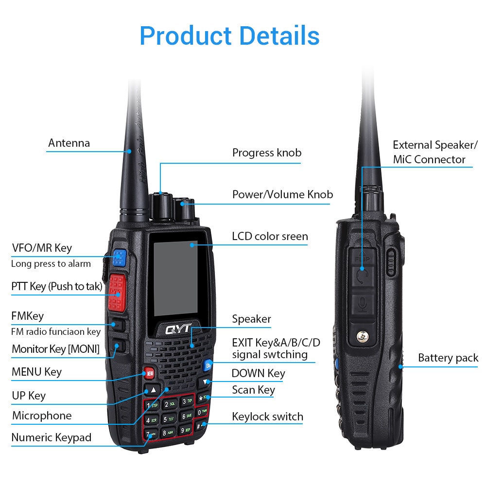 QYT KT-8R - Two-Way Radio Quad Band Radio Walkie Talkie 5W Power