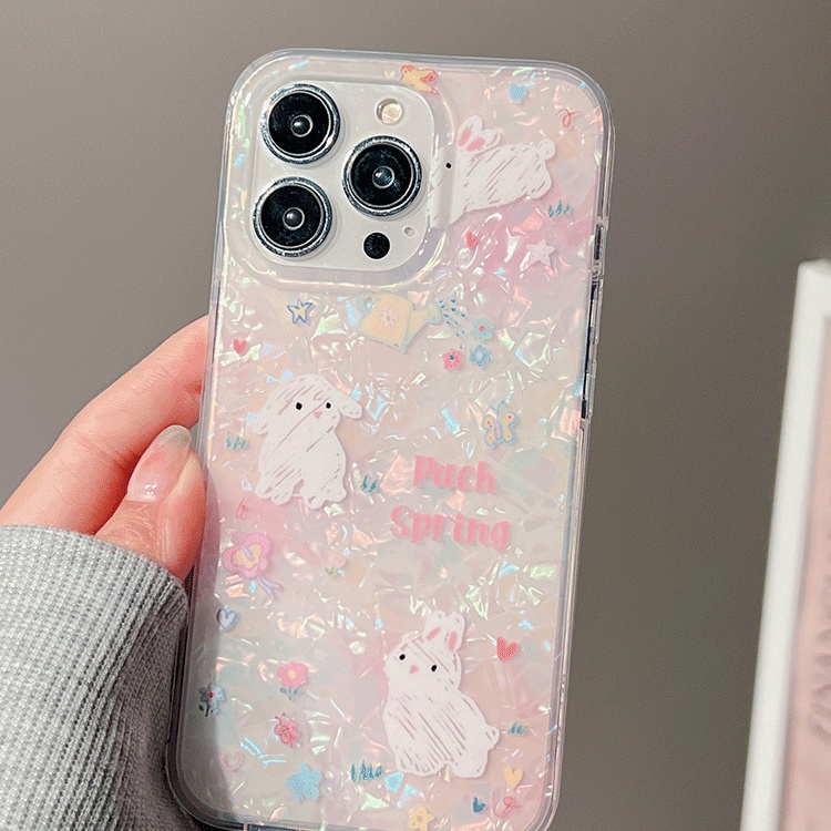 Ins Gaya Cocok Untuk iPhone 14 Pro Max Casing Ponsel iPhone Motif Kelinci Ganda Kompatibel Dengan Iphone13 13pro 13prm iPhone 11 11pro 14plus 12Pro Max Casing Ponsel TPU Tahan Guncangan