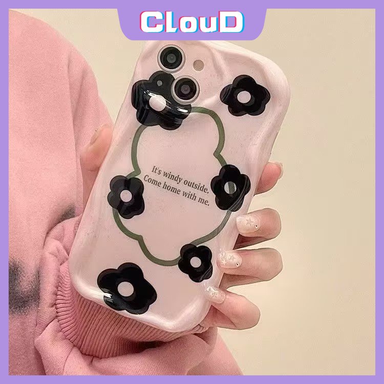 Case Bunga Segar Seni Hitam Untuk OPPO A96 A53 A3s A1k A16 A55 A17k A76 A17 A15 A16K A74 A12 A54s A9 A5 A5s A54 A31 A16s A52 A77s A92 A16E A95 A77 A57 3D Wavy Curved Edge Soft Cover