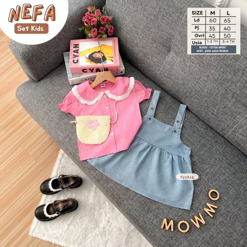 NEFA SET KIDS ORI MOWMO KIDS | (M,1-2/L,3-4TH) Setelan Anak Perempuan