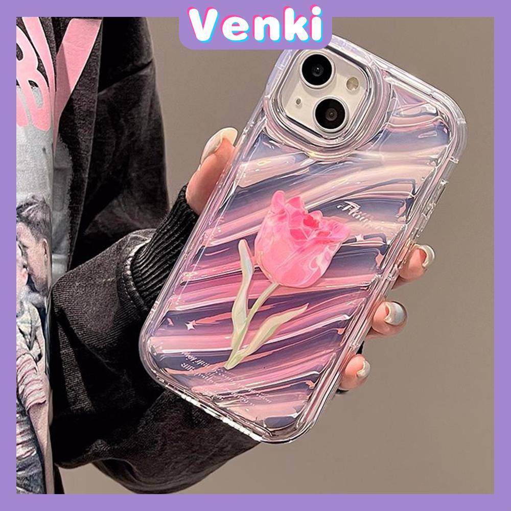 VENKI - Untuk iPhone 11 iPhone Case Laser Reflektif Bening Phone Case TPU Lembut Shockproof Airbag Phone Case Cantik Tulip Kompatibel dengan iPhone 14 13 Pro Max 12 Pro Max XR XR 7 8Plus