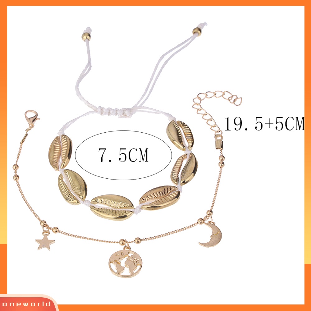 [WOD] 2pcs/set Peta Bumi Cowrie Shell Pesona Gelang Kaki Musim Panas Pantai Wanita Ankle Bracelet