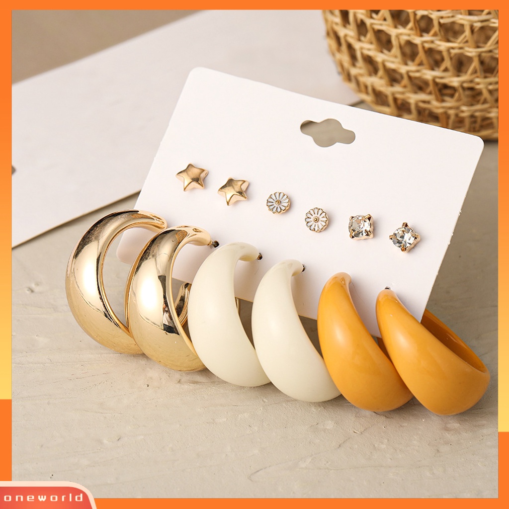 [WOD] 1set Anting Hoop Bentuk C Geometri Akrilik Sederhana Anting Menjuntai Ringan Untuk Pakaian Sehari-Hari