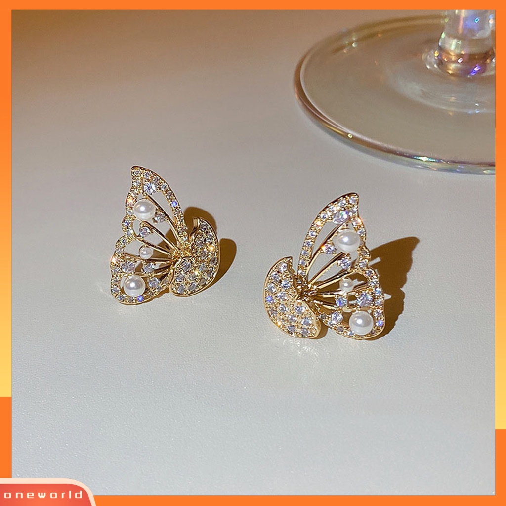 [WOD] 1pasang Anting Wanita Trendy Pengerjaan Halus Desain Geometri Pesona Kupu-Kupu Ear Studs Untuk Pesta