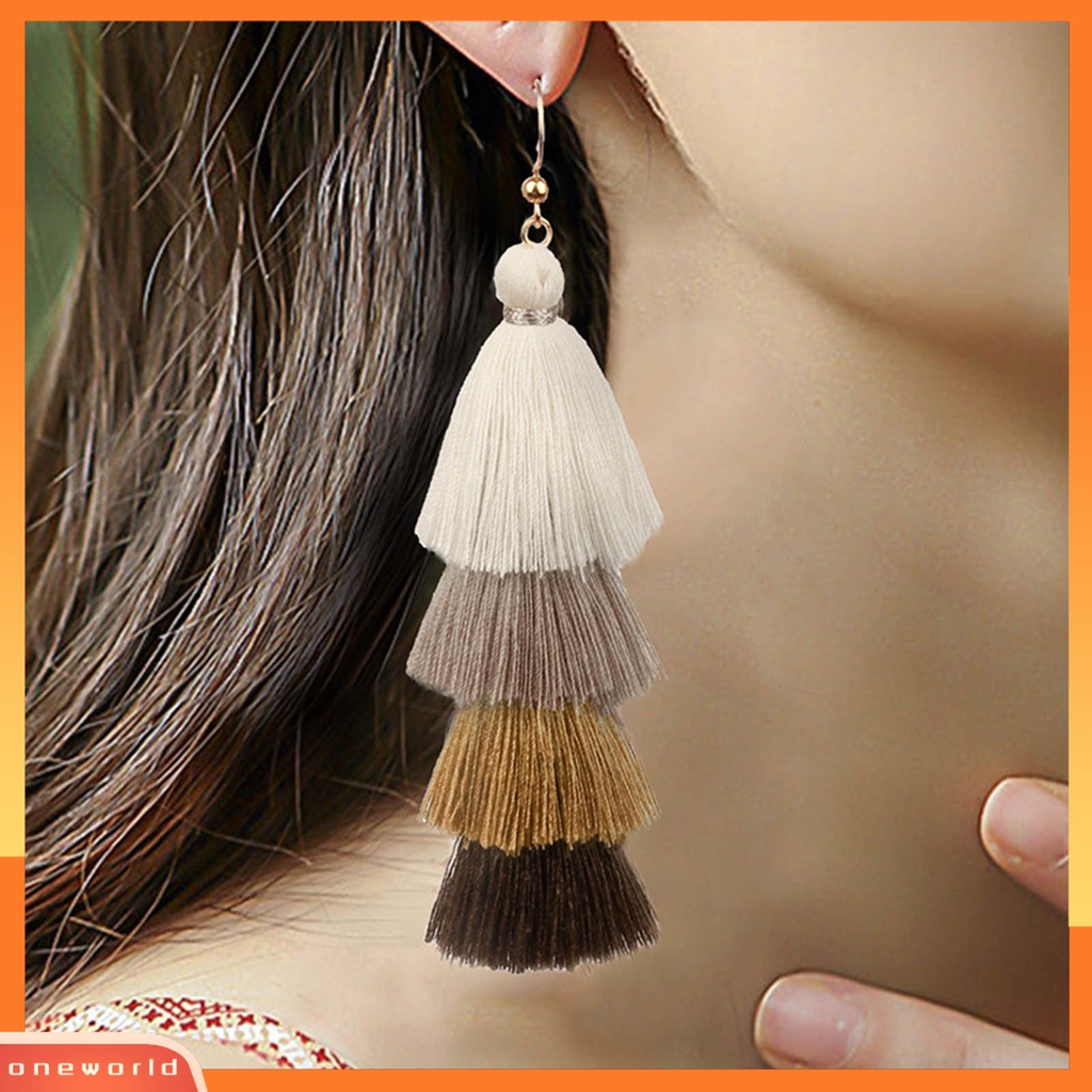 [WOD] 1pasang Anting Menarik Gaya Bohemia Ultra Panjang 4lapis Rumbai Fringe Menjuntai Anting Untuk Wanita