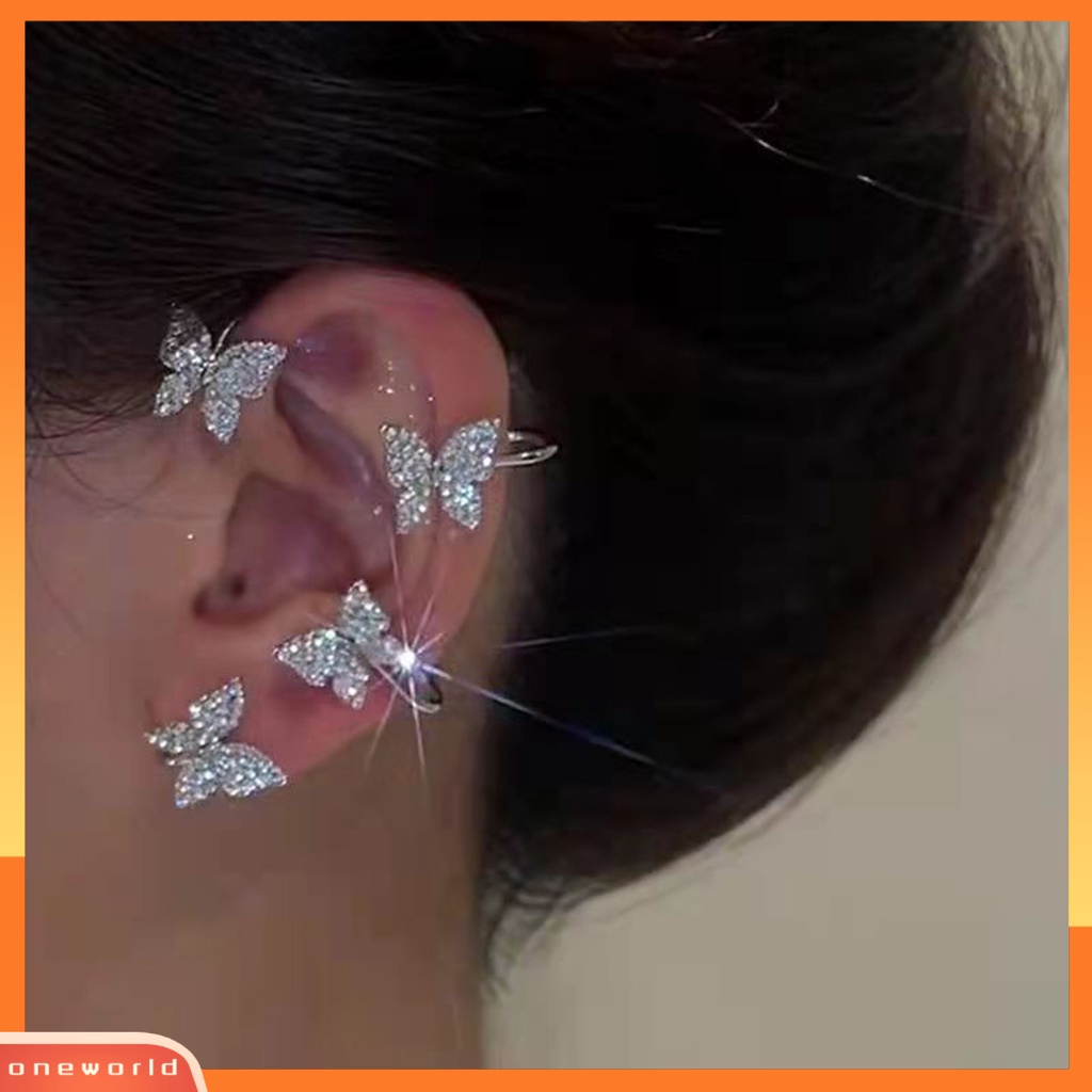 [WOD] 1pasang Anting Klip Butterfly Perhiasan Berlian Imitasi Temperamen Manset Telinga Busur Untuk Pakaian Sehari-Hari