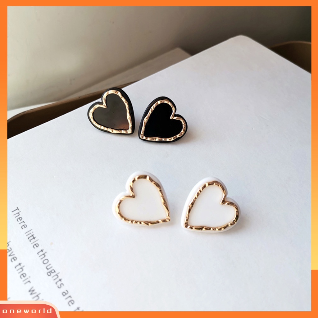 [WOD] 1pasang Indah Menawan Wanita Anting Hadiah Enamel Bentuk Hati Stud Earrings Perhiasan Aksesori