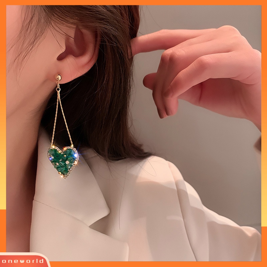 [WOD] 1pasang Anting Wanita Bentuk Hati Kristal Imitasi Tahan Lama Shiny Drop Earrings Untuk Hadiah