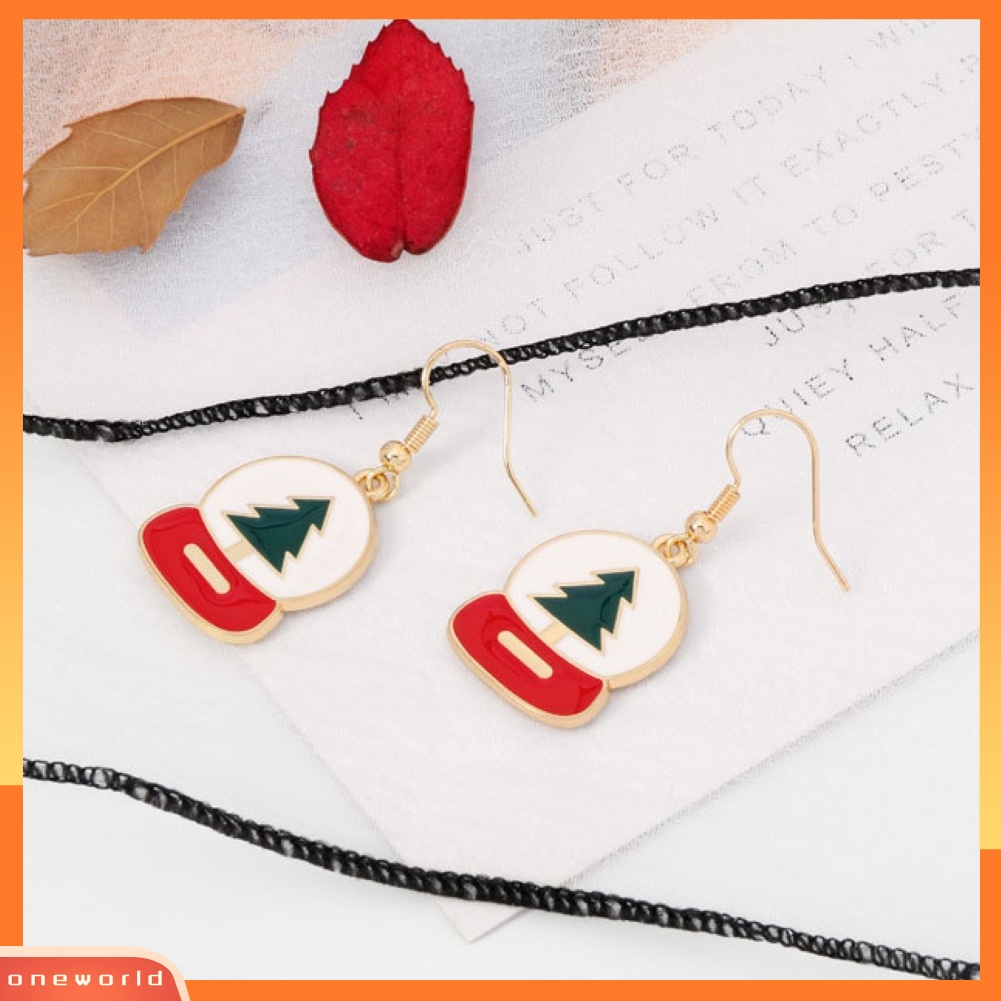 [WOD] Fashion Wanita Xmas Pohon Terukir Enamel Alloy Kait Anting Perhiasan Natal