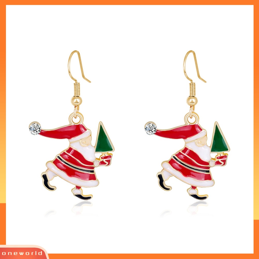 [WOD] Wanita Bergaya Santa Liontin Alloy Kait Anting Hadiah Natal Pesta Perhiasan