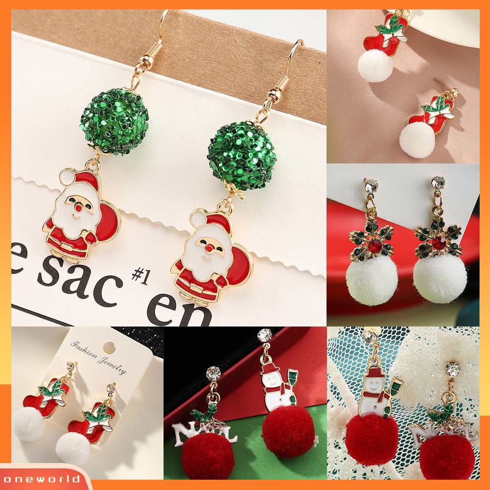 [WOD] Wanita Bergaya Bola Bulu Ear Stud Santa Claus Snowflake Eardrop Anting Kait