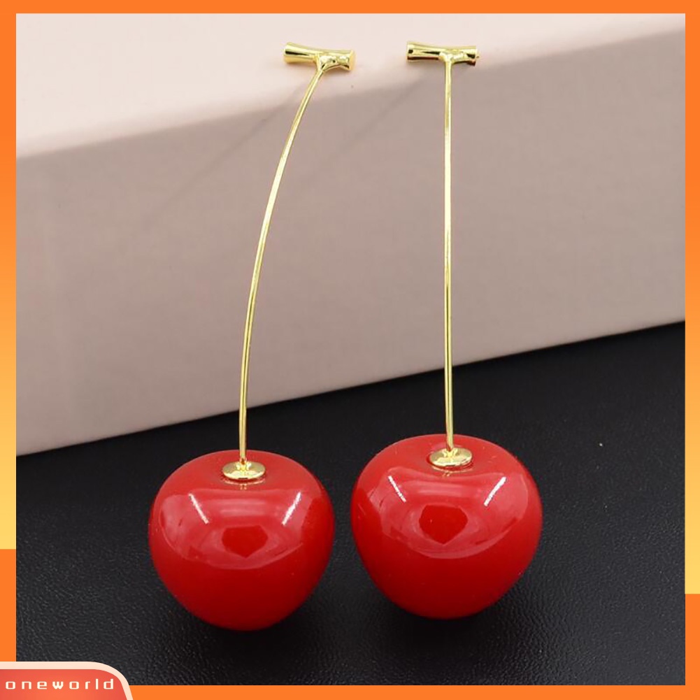 [WOD] Lucu Wanita Resin Cherry Merah Liontin Buah Menjuntai Anting Pesta Pernikahan Perhiasan