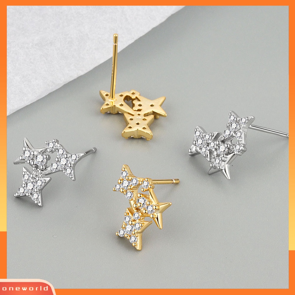 [WOD] Anting Wanita Bentuk Bintang Cahaya Mewah Berlian Imitasi Mengkilap Lady Earrings Hadiah Ulang Tahun