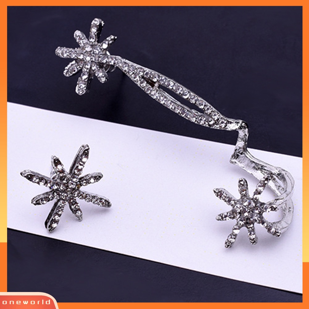 [WOD] Wanita Asimetris Berlian Imitasi Mengkilap Hias Snowflake Ear Cuff Clip Stud Earrings