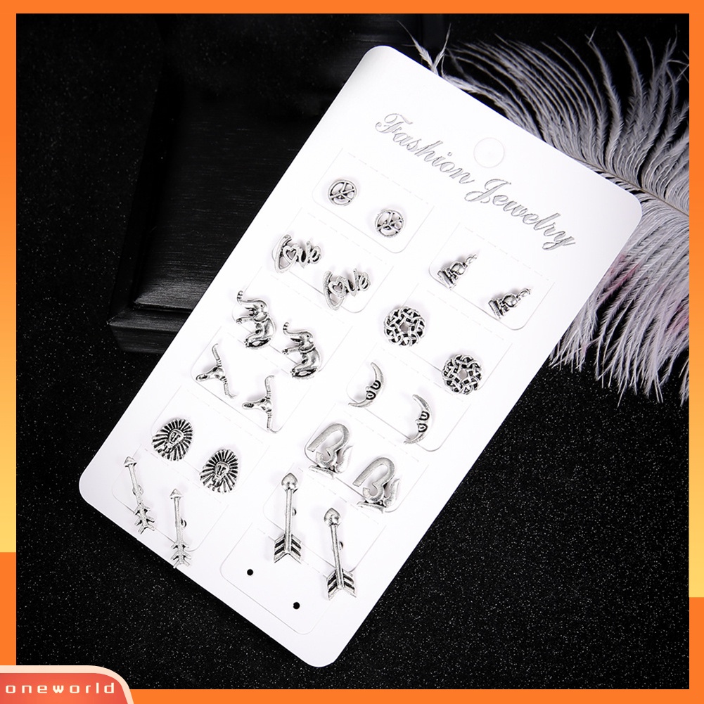 [WOD] 11pcs Wanita Panah Bulan Gajah Telinga Stud Anting Vintage Pesta Perhiasan Hadiah