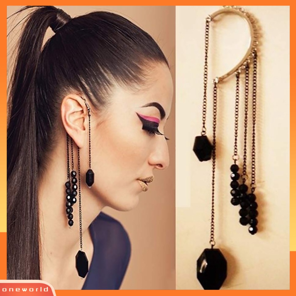 [WOD] Perhiasan Anting Lady Bahan Metal Warna Hitam Earing Permata Buatan Untuk Pesta