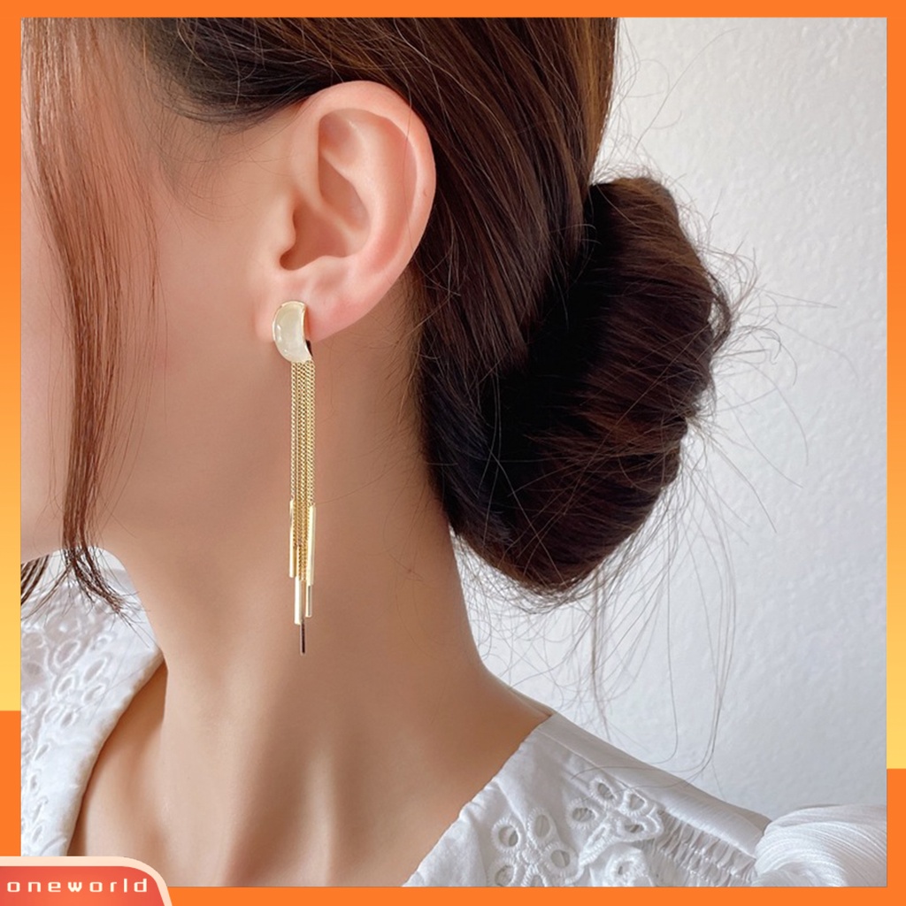 [WOD] 1pasang Anting Drop Earrings Anti Alergi Hias Glittery Korea Temperamen Rumbai Anting Panjang Untuk Perjamuan