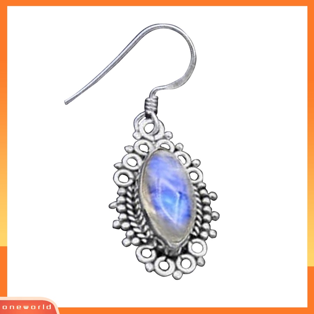 [WOD] Wanita Vintage Faux Moonstone Hias Kait Anting Perjamuan Dekorasi Perhiasan Hadiah