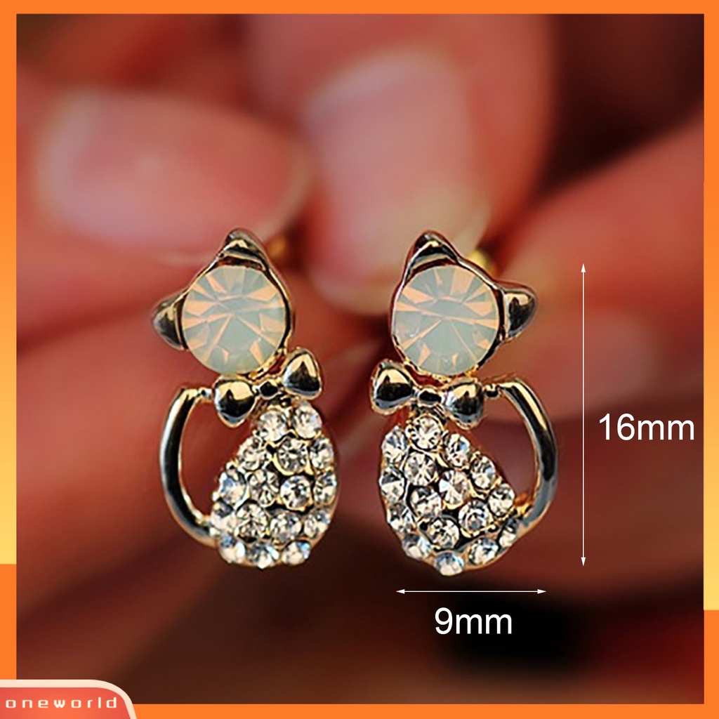 [WOD] 1pasang Wanita Lucu Bentuk Kucing Berlian Imitasi Stud Earrings Ear Studs Jewelry Charm Untuk Pesta Club