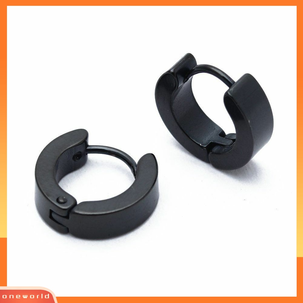 [WOD] 1pasang Fashion Keren Pria Stainless Steel Huggie Hoop Earrings Perhiasan Kasual