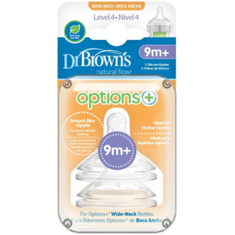 Dr Brown's Wide Neck Options PLUS Silicone Nipple Dot Bayi - Isi 2