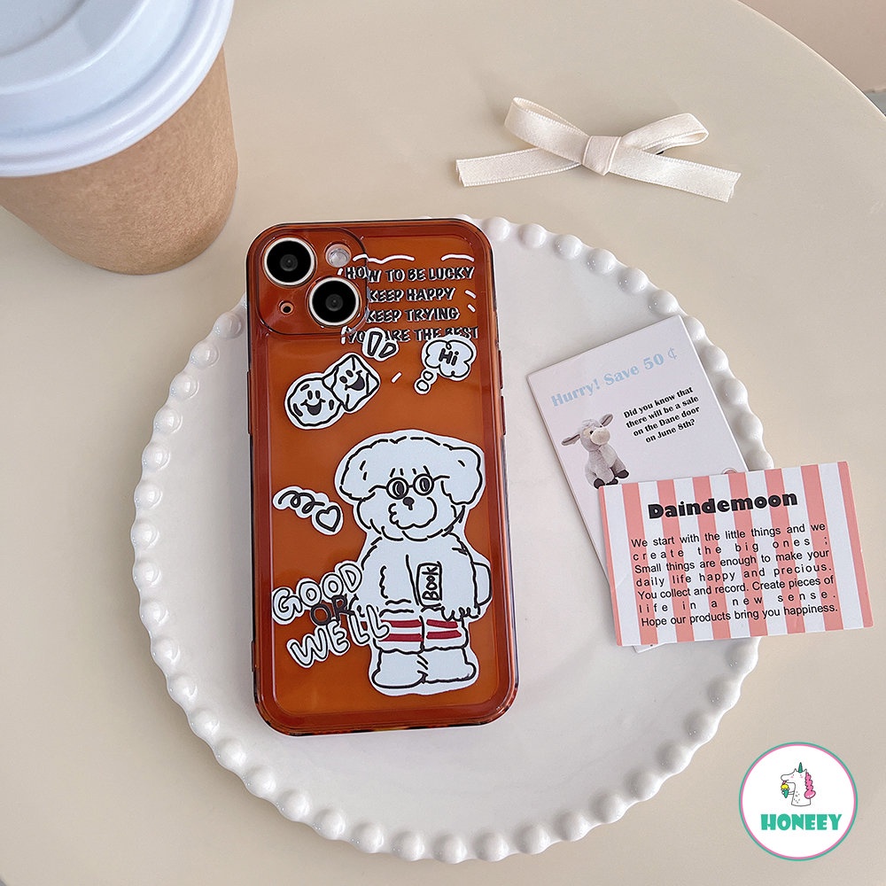 IPHONE Case Ponsel Kartun Anjing Lucu Kompatibel Untuk Apple14 Untuk Iphone14 13 12 Pro Max Casing Iphone11 Pro Max XR Xs7 8plus Bening Coklat Soft Cover