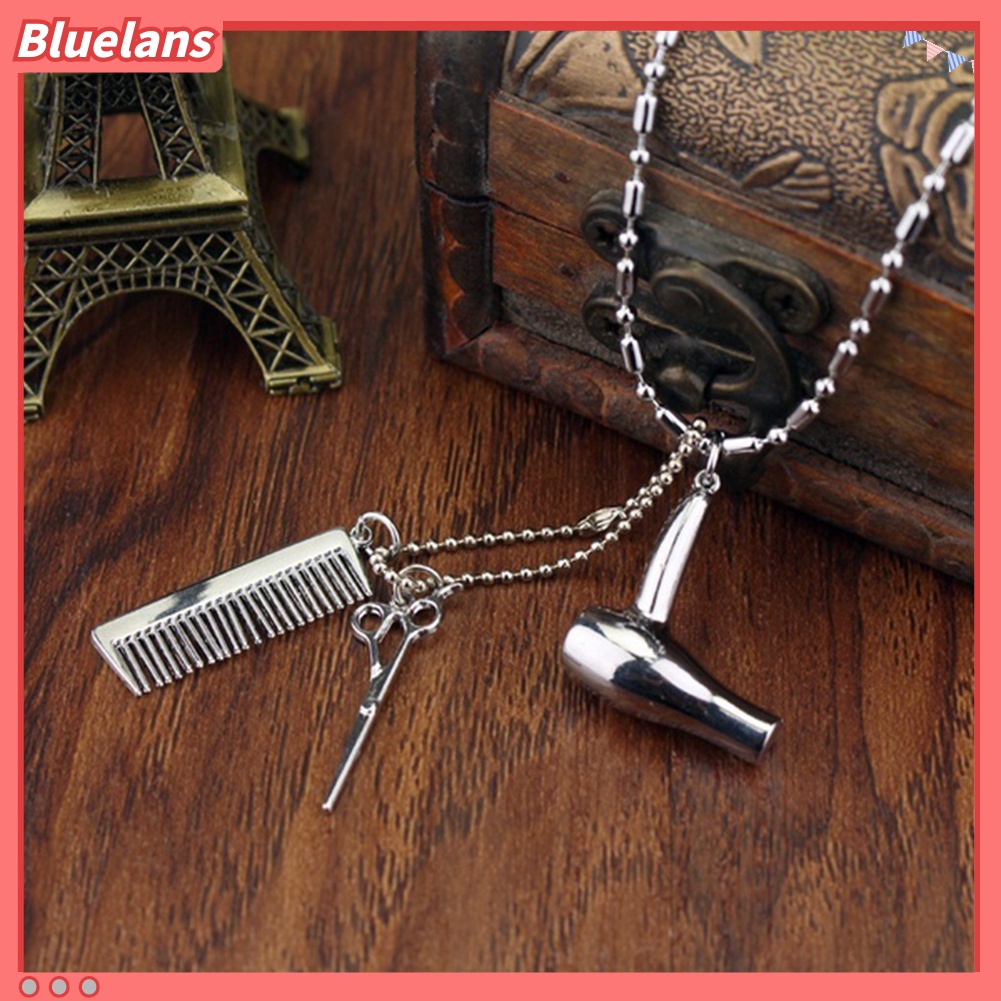 [BLS] Unisex Pengering Rambut Gunting Sisir Liontin Rantai Kalung Barber Kit Hairdresser Hadiah