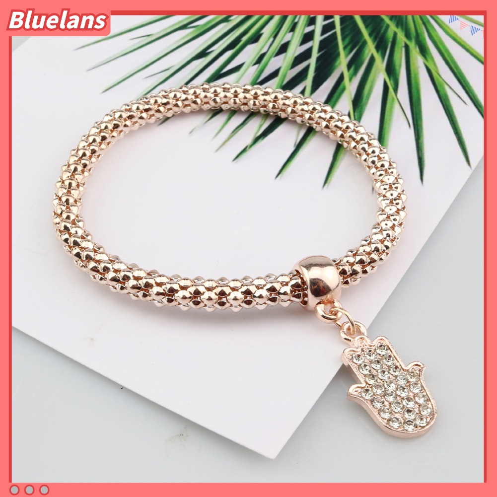 [BLS] 3pcs /Set Berlian Imitasi Jantung Tangan Fatima Pesona Rantai Jagung Lady Gelang Bangle