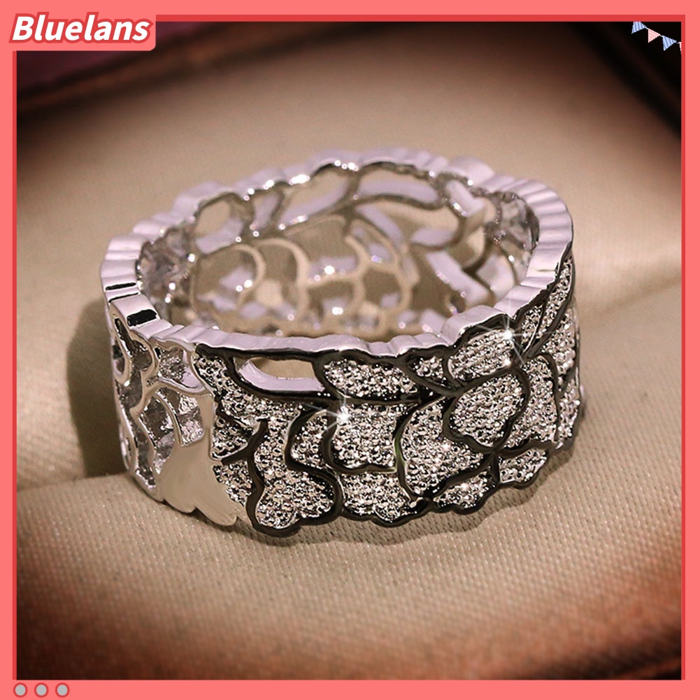 [BLS] Vintage Wanita Berongga Bunga Cubic Zirconia Jari Cincin Perhiasan Pesta Pengantin