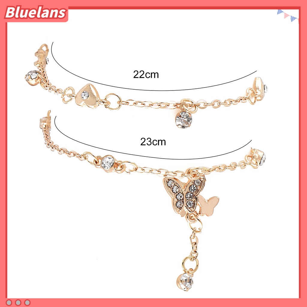 [BLS] Wanita All-match Kecil Kupu-Kupu Hati Berlapis Ganda Gelang Kaki Perhiasan